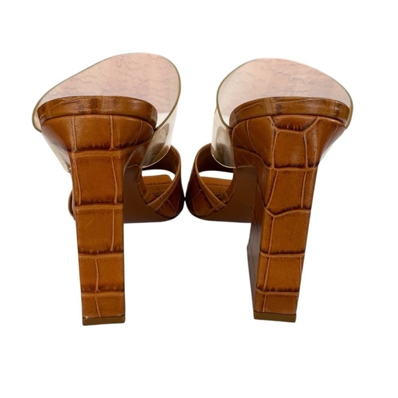 Mercedes Castillo Mildred PVC & Croc-Embossed Leather Tan and Brown Mules, 7.5 - Picture 5 of 15